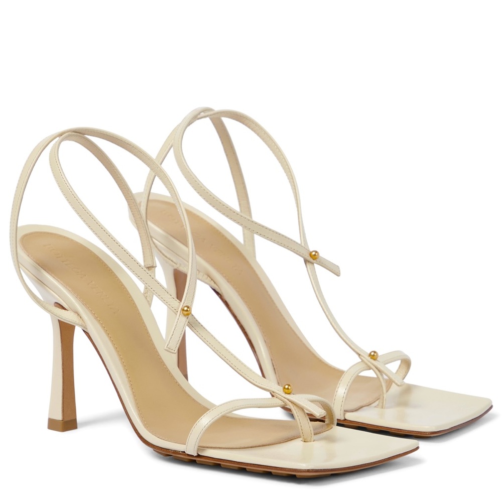 BOTTEGA VENETA cream vanilla off white strap strappy sandal square toed sandal
